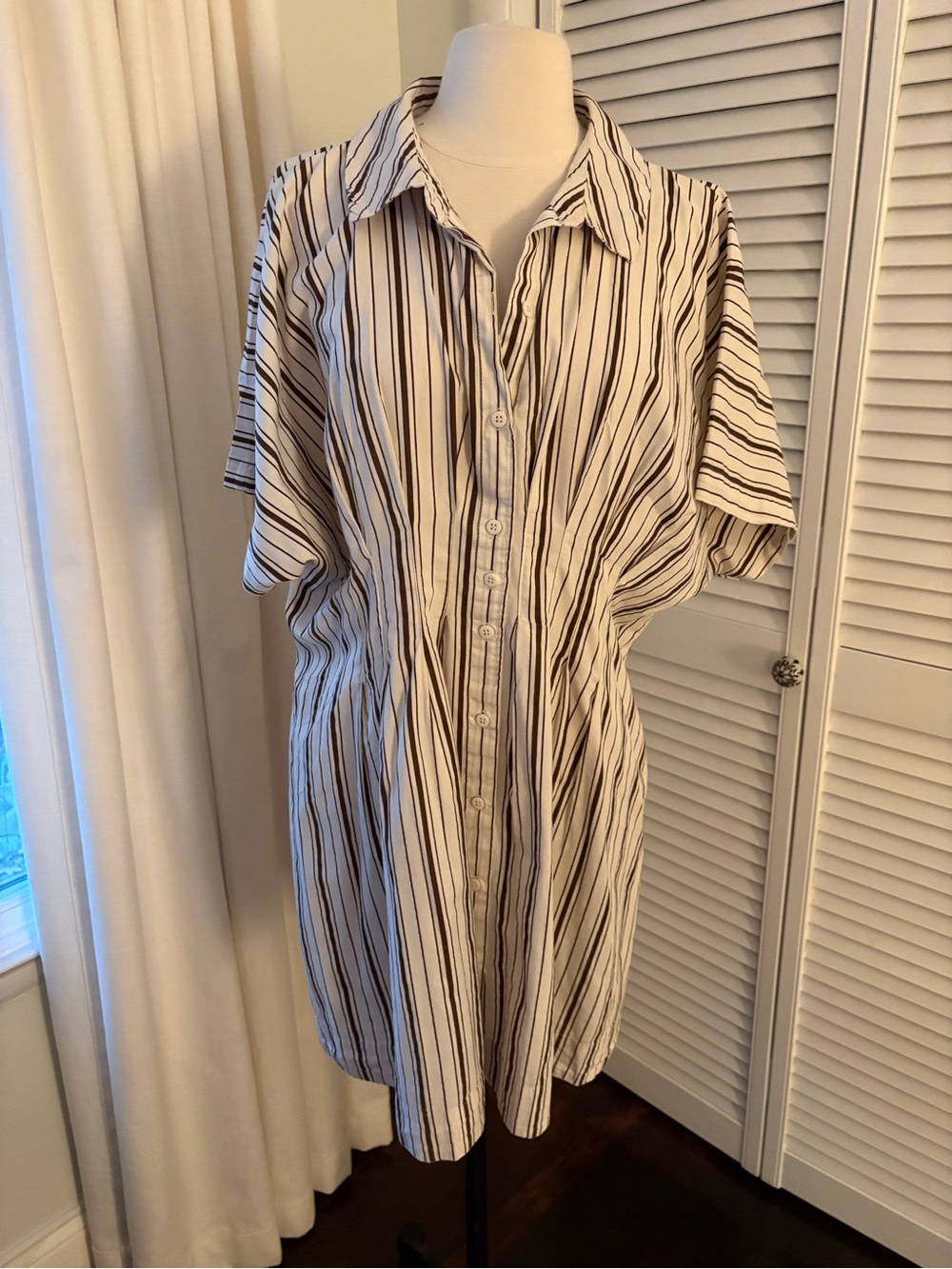 Japna Striped Shirt Dress – Cream & Black